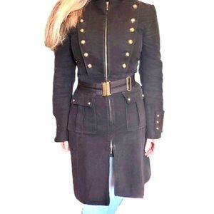 MANGO Mid-Lenght Black Military Style  Coat Size XS